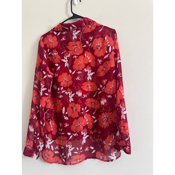 Cabi Floral Red Orange Hothouse Button up Blouse Size Small - Picture 3 of 4